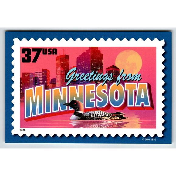 Greetings From Minnesota Large Letter Chrome Postcard USPS 2001 Duck Buildings - Picture 1 of 2